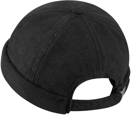 CLAPE Cord dockarkeps herr justerbar dockhatt dam retro sjömansmössa rullad manschett brimless hatt unisex beanie fiskarhatt kort, GD34-svart, 56-58