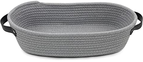 TENQUAN 1 Pc Cestino Portaoggetti, 34×17×10cm Cesto Portaoggetti in Corda di Cotone Intrecciato per Ripiani e Organizzazione dell'Armadio, Portaoggetti Decorativo per Camera da Letto, Bagno (Grigio)