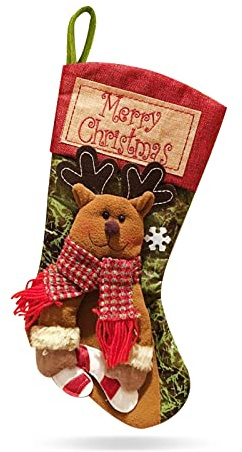 LumiSyne Personalisierte Weihnachtsstrumpf 47cm Groß Nikolausstiefel Mit 3D Plüsch Weihnachtssocken Geschenktüte Bonbontasche Hängende Strümpfe Für Kamin Weihnachtsbaum Weihnachtsdeko(Rentier)