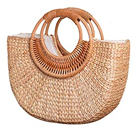 BakerMiche Frauen Stroh Runde Strandtasche Retro Rattan Handtasche,Böhmische gewebte Tasche Geldbörse,Handgemachte Strohtasche