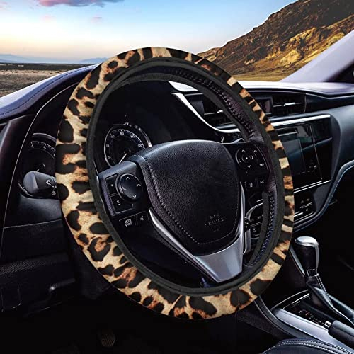 Dolyues Leopard Auto Lenkradhülle Wrap Innenzubehör Schutz Dekoration für Auto LKW Van SUV Braun