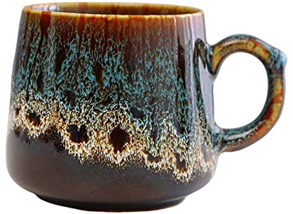350ml Keramik-Kaffeetasse mit Henkel, Neuheit Flüssig glasierte Vintage-Tee-Tasse Kaffeetassen Latte Tassen Rustikale Teetassen für Büro und Haus, Einzigartiges Geschenk für Männer Frauen,Blau