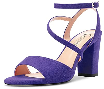 Castamere Mujer Chunky Ancho Alto High Heel Abierta Punta Correa Tobillo Sandalias Dress de Boda 8 CM Heels Morado Ante 40 EU