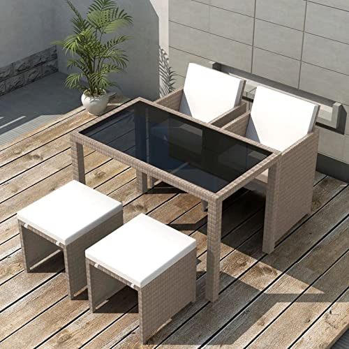 Festnight 5tlg Balkonmöbel Set Rattan 2 Personen Balkontisch mit 2 Stühlen Hocker Balkonset Balkon Sitzgruppe Garten Essgruppe Beistelltisch Balkonstuhl Bistroset Gartenstuhl Gartenmöbel