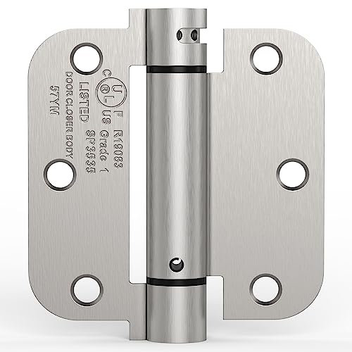 Treasem 1 Pack Self Closing Door Hinge, 3.5 Inch Spring Loaded Door Hinge, Adjustable Tension with 5/8'' Radius Corners, for Front, Back Doors, Left and Right Hand, UL Listed, Satin Nickel