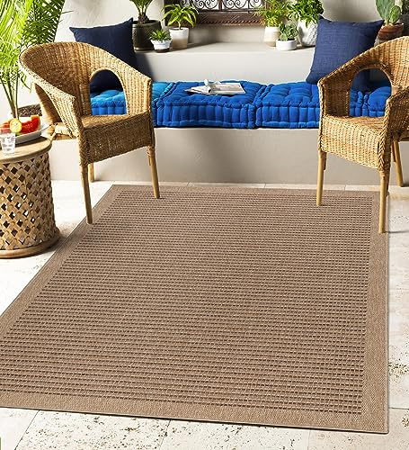 Carpettex Outdoor Teppich Wetterfest 80 x 250 cm Läufer, Sisal & Jute Optik, Natur - Ideal für Balkon, Garten, Terrasse, als Küchenläufer - Teppich Waschbar, Wasserfest, Pflegeleicht, Vintage Design