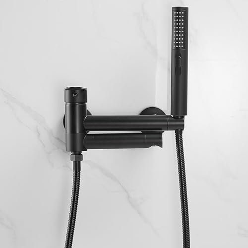 BiaoTeng Badewannenarmatur Mit Handbrause Schwarz Wannenarmatur Wandmontage Badewannenarmatur Einhebel Badewannen Amaturen Set, Schwarz