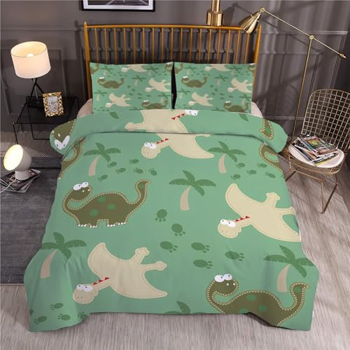 Syhi Qlty Dinosaurier Kinderbettwäsche 135x200 4teilig, Pfotenabdruck Weich Winter Microfaser Bettwäsche-Sets Deckenbezug 2 Bettbezug mit Reißverschluss und 2 Kissenbezug 80x80cm