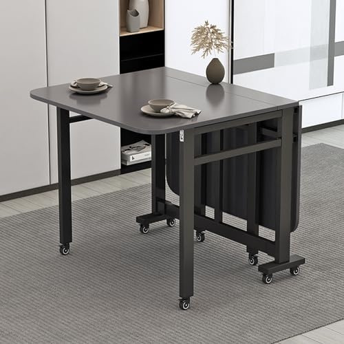 Tavolo Pieghevole Versatile, Mobile Tavolo da Pranzo con 8 Ruote, Tavolo con Ribalta for Piccoli Spazi, for Esterni/Interni, Nessun Assemblaggio Richiesto ( Color : Gray+black , Size : 1.4m/55.1in )