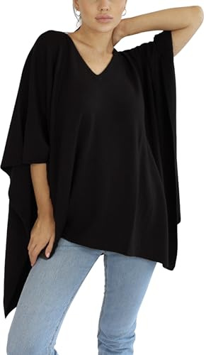 Win's Poncho en cachemire - Fabriqué en Italie (FR/ES, Alpha/lettres, Taille unique, Taille normale, Taille normale, Noir)