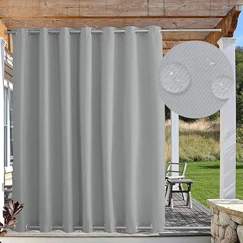 FicaRico Outdoor Vorhänge Sonnenschutz, Outdoor Vorhang Wetterfest mit Ösen Oben und Unten, Outdoor Gardinen Wasserdicht Windschutz Blickdicht für Pavillon, 1 Stück, Grau, B254xH132cm