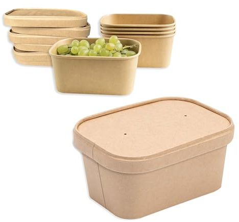 ECOPICNIC Salatiera Rettangolare in Carta Kraft con Coperchio Kraft 1000 ml - Confezione da 50 Pezzi | Contenitori Monouso per Insalate, Ciotole per Poke, Alimenti da Asporto