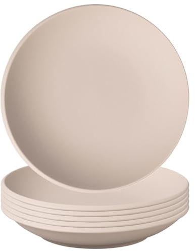 Villeroy & Boch NewMoon Lot de 6 bols à soupe profonds, beiges, 29 cm, avec bord d'assiette en demi-lune, en porcelaine de qualité supérieure