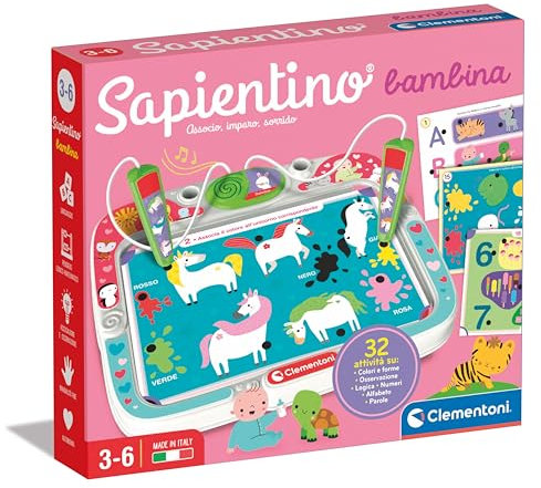 Clementoni Sapientino - Bambina, Gioco Educativo con Penne Parlanti per Bambini 3-6 Anni, con 16 Schede e più di 32 attività su Temi della Scuola dell'Infanzia, Made in Italy, Lingua Italiana, 16473