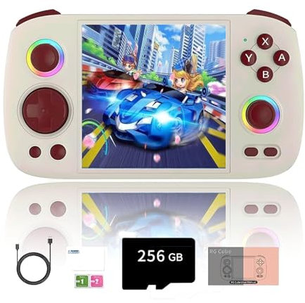 NULA RG Cube Retro Handheld Spielkonsole, Mit 8000+Spiele 8+128G+256G mit RGB-Beleuchtung, 3.95-Zoll IPS Android Arcade Unisoc T820 Prozessor, Support luetooth WiFi Battle -Grau