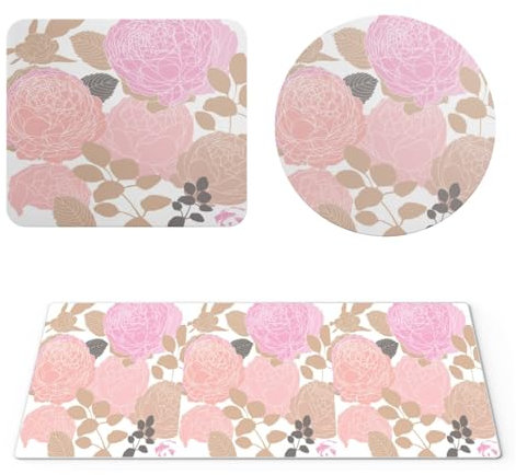EHOMERY Grand Tapis de Souris Personnalisable Tapis de Clavier XXL Fleur Tapis de Souris Gaming Tapis Souris Japonais - 3 Pack [30x80 cm, 20x24 cm and Dia 20 cm]