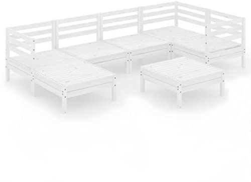 WEMYUFURN 7-TLG. Garten-Lounge-Set Massivholz Kiefer Weiß, Outdoor-Sitzgruppe, Terrassen-Lounge-Set, Garten-Couchgarnitur - Wetterbeständig, Komfortabel - für Terrasse, Garten und Balkon