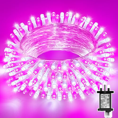 Dalugo Pink Christmas Fairy Lights, 20M 200 LED Christmas Tree Lights with Timer,Memory Function,8 Modes,Waterproof White Pink String Lights Mains Powered for Indoor Outdoor Xmas Tree Decorations