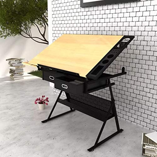 ABBNIA Zeichentische Höhenverstellbarer Zeichentisch Neigbarer Basteltisch Mit Stauraum Ahornplatte Kunsttisch Für Den Home-Office-Zeichentisch
