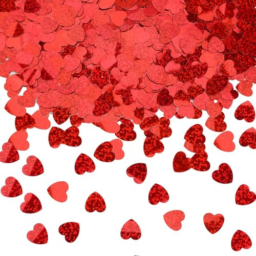MARFOREVER Herz Konfetti Glitzer Hochzeit Rot Konfetti Herzen Tischdeko | Metallisch Folie Streudeko Pailletten Confetti für Party Geburtstag Valentinstag Verlobung Tisch Dekorationen