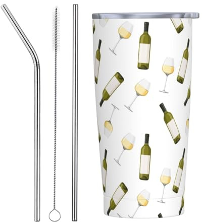 VOSERY Botella de agua de 20 onzas con tapa y popote, botella de champán y vasos, vaso aislado de acero inoxidable, taza de café de viaje, vaso personalizado