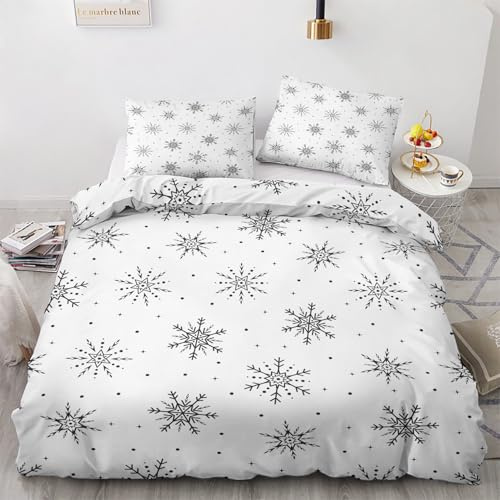 Generisch Schneeflocke Deko - Schneeflocke Bettwäsche 140x200 Winter, Winter Weihnachtsmotiv Bettbezug 2er Set mit 1 Kissenbezug 70x90, Weiche Mikrofaser Winterbettwäsche mit Reißverschluss P*&291