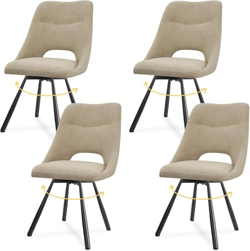 LEWE Esszimmerstühle drehbar 4er Set, Küchenstuhl, 360° Drehstuhl, Ergonomischer Polsterstuhl, armlos, Esszimmer Wohnzimmer Schlafzimmer, Kaschmir-Stoff - Khaki