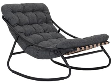 Rebecca Mobili Sedia a Dondolo da Esterno, Poltrona Relax Moderna, Grigio, Acciaio Poliestere, per Giardino Veranda, con Cuscino Imbottito - Misure HxLxP: 74 x 78 x 101 cm - Art. RE7179