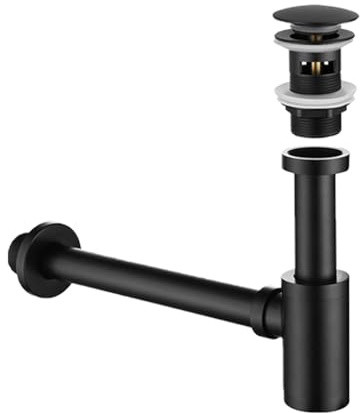 Set Sifone a Bottiglia, Tappo per Lavandino Bagno in Acciaio Inossidabile Sifone a P Set Completo con Troppopieno, Set Sifone a Bottiglia Scarico Lavabo per Lavandino Cucina Bagno Lavabo, Nero