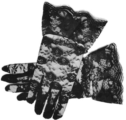 Uteruik Guantes de vestir para niñas, guantes cortos de encaje, para disfraz de princesa, para cumpleaños, boda, fiesta de disfraces, Negro, Taille unique