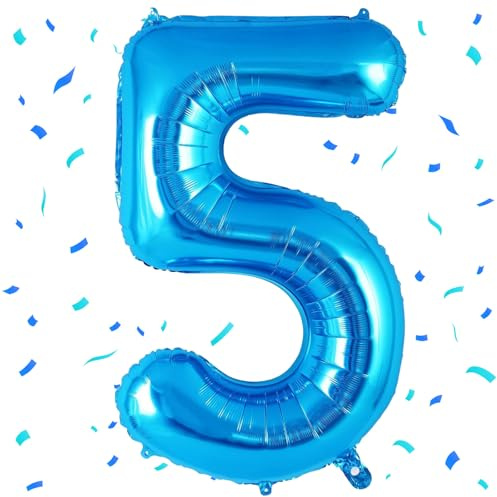 EWODEIEW Zahlen Luftballon 5 Blau,40 Zoll Luftballon Zahlen 5 Folien Ballon,Luftballon 5. Geburtstagsdeko Mädchen Riesen Folienballon 5. for Mädchen Jungen Birthday Party Geburtstag Dekor