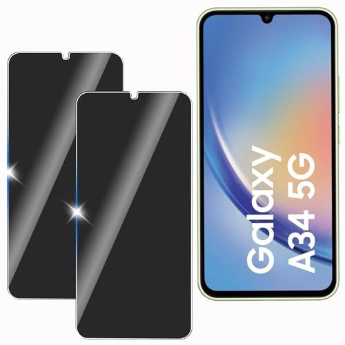 KULAIKE 2 Stück Sichtschutz für Samsung Galaxy A34 5G, Anti-Spähen Privatsphäre Schutzfolie,Anti-Spy Panzer Schutz Glas Folie,Blickschutzfolie, 9H Härte, Anti-Kratzer, Stoßfest