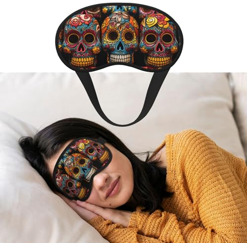 Augenmaske zum Schlafen, atmungsaktiv, lichtblockierend, Schlafmaske, bunte Zuckerschädel, Nacht-Augenbinde, weich, bequem, Nacht-Augenschutz, für Männer und Frauen, Augenabdeckung für Nickerchen zu