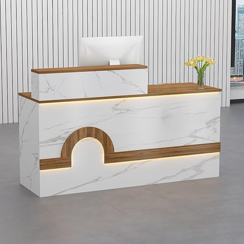 BAYTEWJX Große Empfangstheken,Holz Rezeptionstheke,Verkaufstheke,mit Tastaturablage und abschließbarer Schublade,für Lobbys Büros.(White Walnut,120x45x100cm)