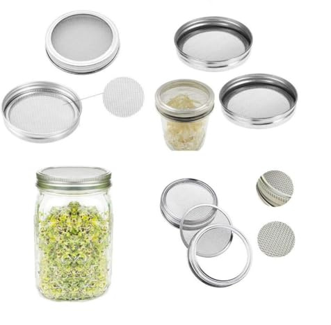 Sprossenglas, Gläser mit wiederverwendbarem Edelstahl-Siebdeckel, Sprouter-Set, zum Einpflanzen von Bohnensprossen, als atmungsaktive Abdeckung, leicht zu reinigen, für 70 mm normale Öffnung