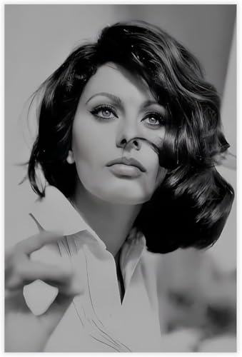 QSDTGHUIKP Mode Sophia Loren Poster Schwarz-Weiß-Wandkunst Sophia Loren Leinwanddrucke Moderne Malerei für Wohnzimmerdekor Bild 50x70cmx1 Rahmenlos