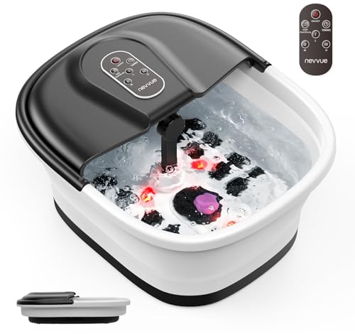 NEVVUE Masajeador de Pies con Agua Plegable, Hidromasaje para Pies con 3 niveles de Calor y 16 Rodillos de Masaje, Masaje Pies Control Inteligente de Temperatura, Spa para Pies, Foot Spa Massager