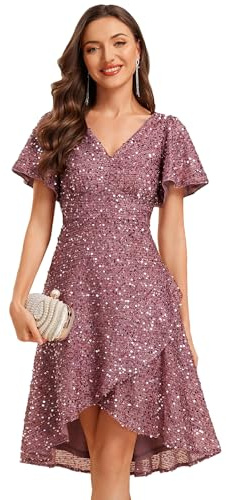 Ever-Pretty Women's Sequin Midi Prom Dress Ruffle Sleeves A-Line Cocktail Party Dress EE02401