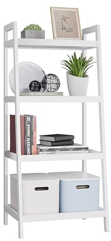 XFZJCHAP Estante de Escalera, estantería de 4 Niveles, Puesto de visualización de Plantas de Organizador de Almacenamiento de baño, estantería Abierta Independiente con manijas para Oficina (Blanco)