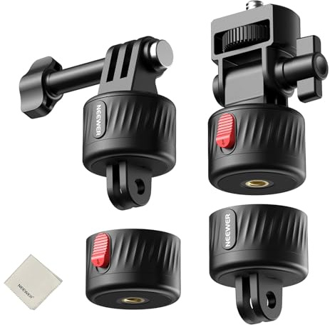 NEEWER Action Cam Halterung Zubehörset für POV Aufnahmen, 4 in 1 Magnet Schnellverschluss Mount aus ABS mit 1/4Zoll Gewinde und Reinigungstuch, kompatibel mit GoPro DJI Osmo Action Insta360, GP-24