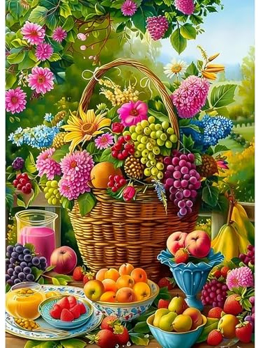MAXBYE Diamond Painting Erwachsene Set, Diamond Art Komplett DIY Reichlich Blüten & Früchte Diamant Bilder Anfänger, Kristall Gem Painting Kreuzstich Für Wohn- & Schlafzimmer Decor Geschenk 30x40cm