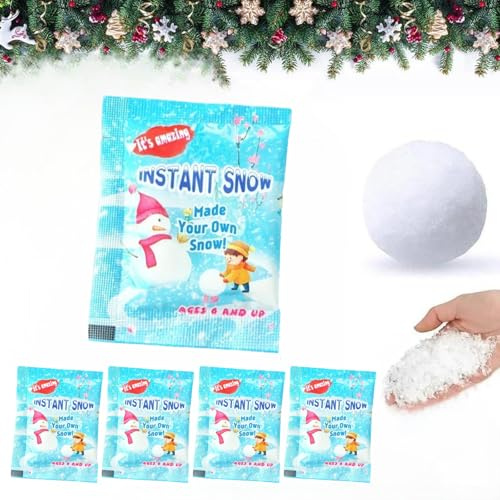 Sofortiges Schneepulver, Fluffiger Kunstschnee,Künstliches Flauschiges Schneepulver,Feiner Pulverschnee,Dekoschnee Simulation Schnee für Winter Weihnachten Party Weihnachtsdeko,10gx5 PCS
