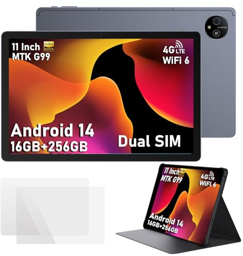 Tablette Android 14 11 Pouces Écran, 8 + 256 Go (Extensible 1 To) 8800 mAh Tablette, Tablette Tactile Octa-Core Double Caméra 16 + 8 MP, WiFi 6, 4G/5G, Dual SIM, GPS, Avec Housse de Protection
