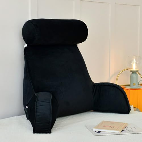 Miaogoo Lesekuschelkissen, Bettruhe, Lesekissen mit Stützarmen und Nackenrolle, Rückenstütze Boden-Rückenlehne, Kuschelkissen für entspanntes Spielen (Schwarz, 75 x 55 cm)