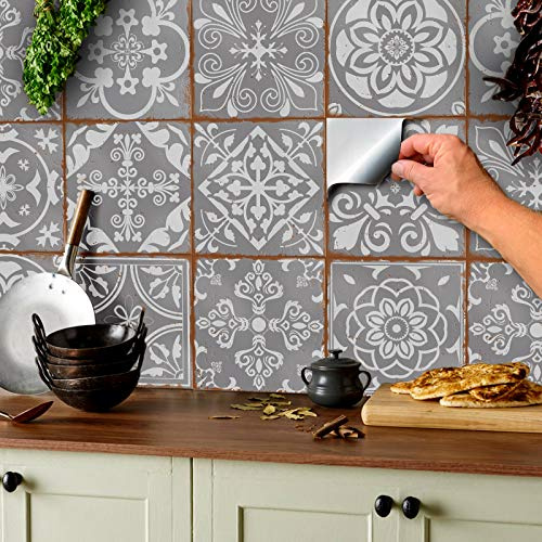 120 stück Mosaik Wandfliese Aufkleber für 10x10cm Fliesen Fliesenaufkleber für Bad und Küche 10cm Deko Fliesenfolie für Bad u. Küche (Grau und Weiß, 10x10cm 120 stück)