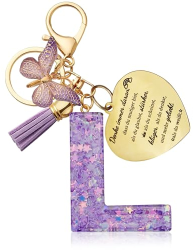 exatta Schlüsselanhänger Buchstabe L, Schmetterling Schlüsselanhänger | Schlüssel Anhänger mit Anfangsbuchstaben, Herzförmig Anhänger, Keychain Geschenk, Mutmacher Geschenk für Frauen Damen