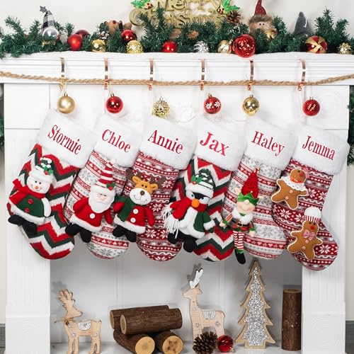 Beyond Your Thoughts Personalisiert Weihnachtsstrumpf, Benutzerdefinierte Fleisch Nikolausstrumpf Kamin mit Namen, 1 Stück Großer Christmas Stocking, Rote 3D Puppe Plus