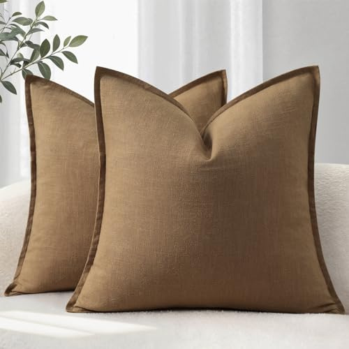 YCOLL Kuddöverdrag 40x40 Set med 2 Kuddöverdrag Bekväma och Mjuka av Naturligt Lin Överdrag för Soffa Enfärgade Moderna Kuddöverdrag med Kant Dekorativa Kuddöverdrag för Soffa, Säng och Vardagsrum