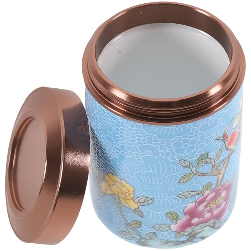 SHINEOFI Vintage Keramik Teedose Kleiner Vorratsbehälter mit Dichtem Verschluss für Losen Tee und Lebensmittel Luftdichtes Keramikgefäß in Himmelblau für Küche und Unterwegs