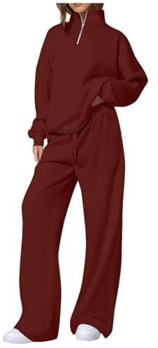 Yourumao Tracksuit Womens Full Set Airport Outfits 2026 Loungewear Quarter Zip Jumper Sweatshirt Jogging Bottoms Lounge Wear Sets Wine M